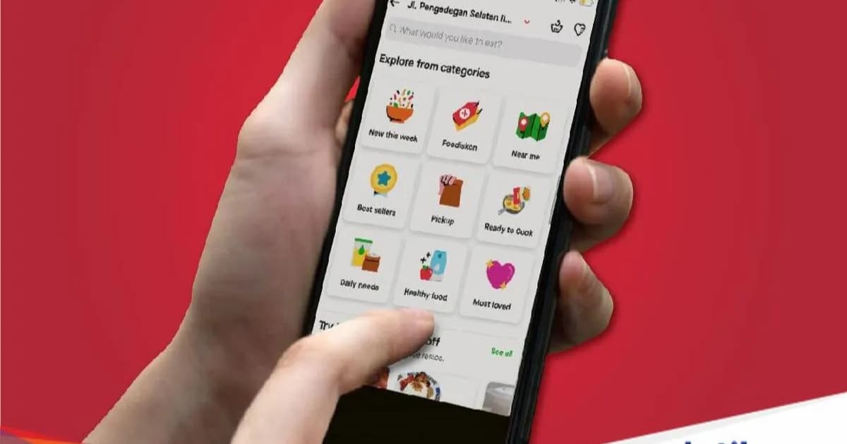 Ilustrasi super app Gojek dengan berbagai layanan on-demand dalam satu aplikasi