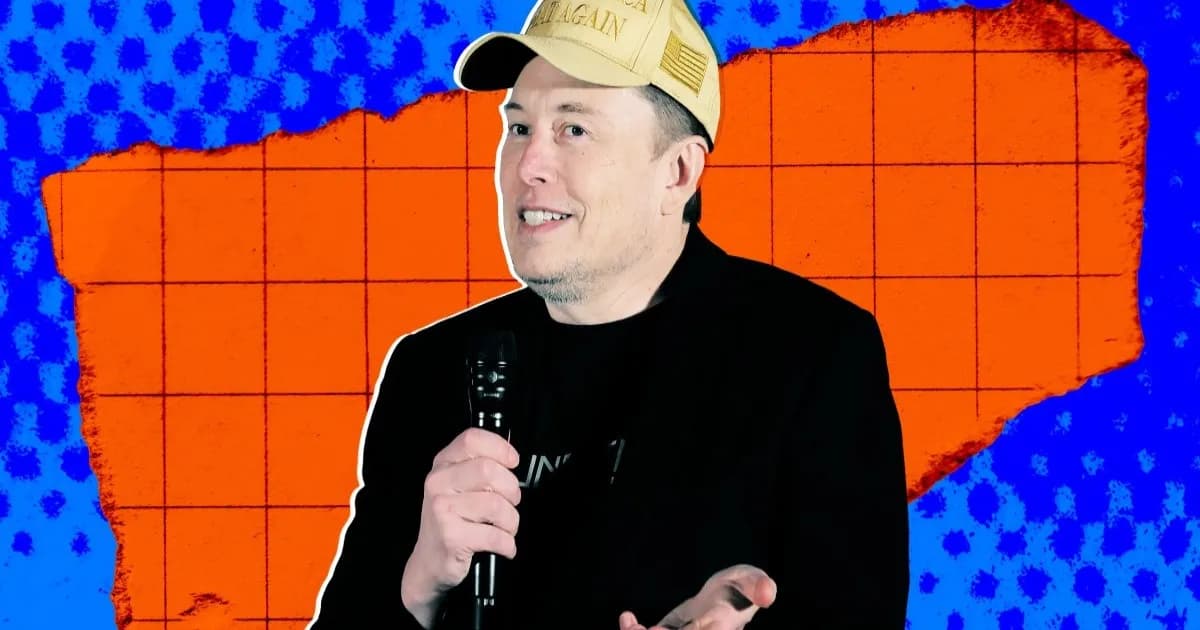 Ilustrasi Elon Musk dengan ekspresi serius, menggambarkan kekacauan di perusahaan AI miliknya