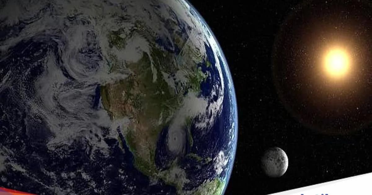 Ilustrasi bumi, bulan, dan matahari di luar angkasa sebagai representasi konsep meredupkan matahari