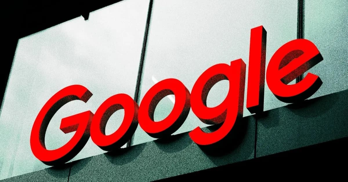 Ilustrasi logo Google di depan gedung dengan efek stilasi kreatif