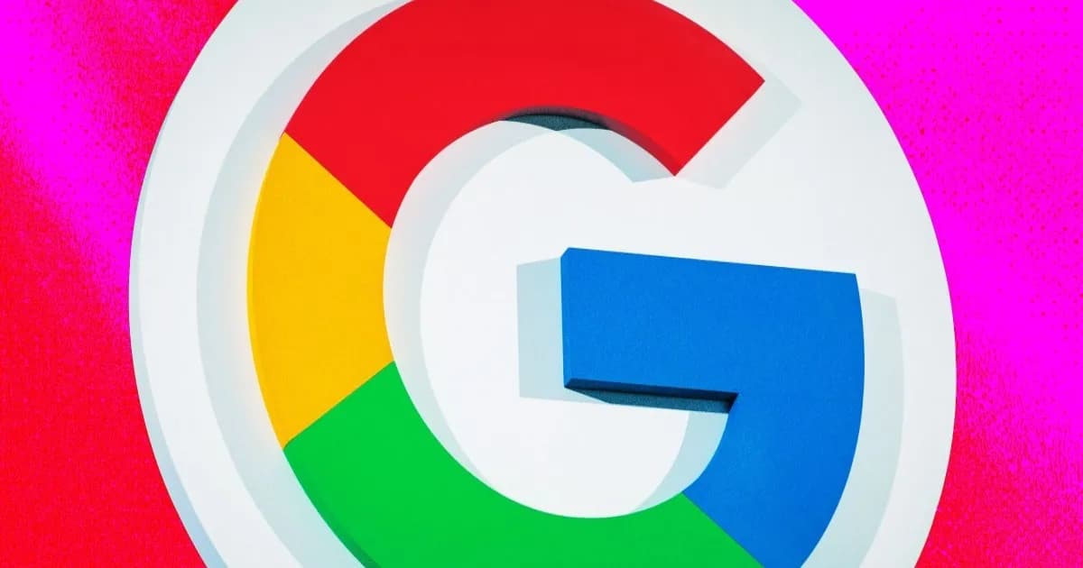 Ilustrasi ikon Google dengan latar belakang grafik keuangan menunjukkan fluktuasi pasar saham teknologi
