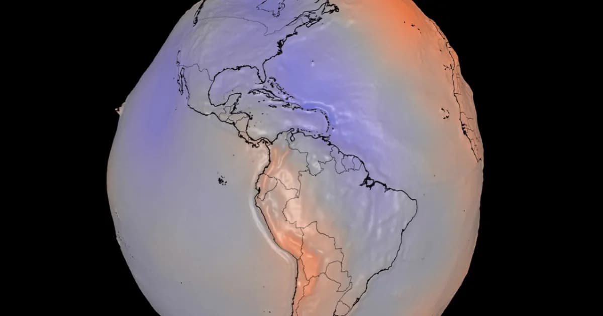 Visualisasi model geoid terbaru NASA yang menunjukkan variasi medan gravitasi Bumi