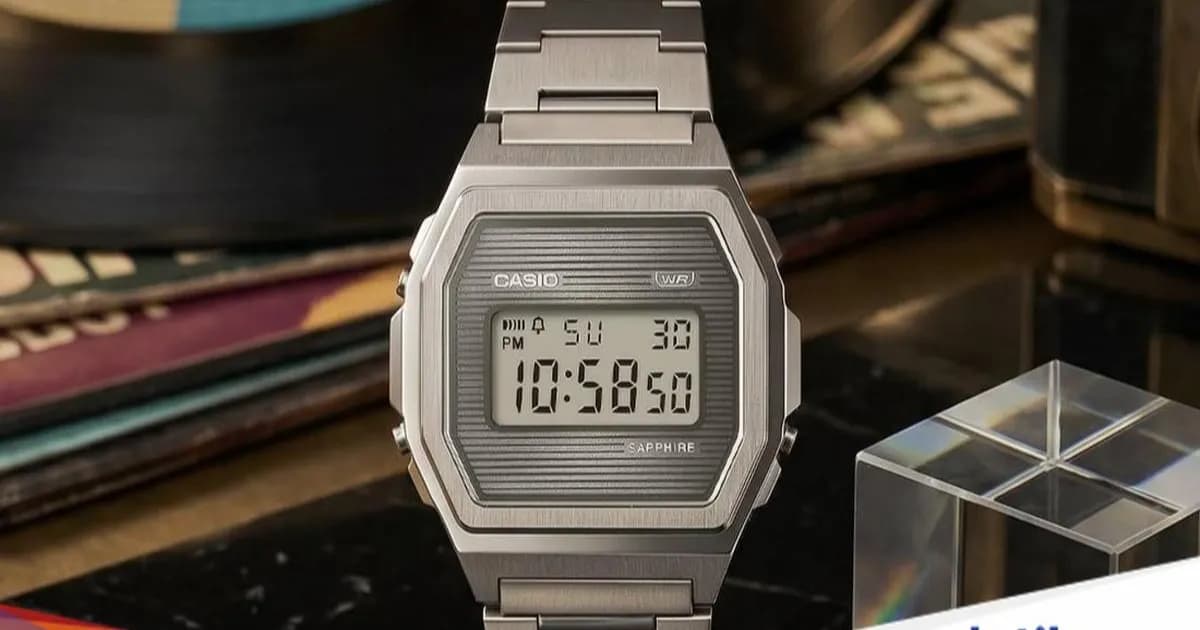 Casio A1000SP-7 jam tangan digital retro premium dengan bodi stainless steel dan kaca safir