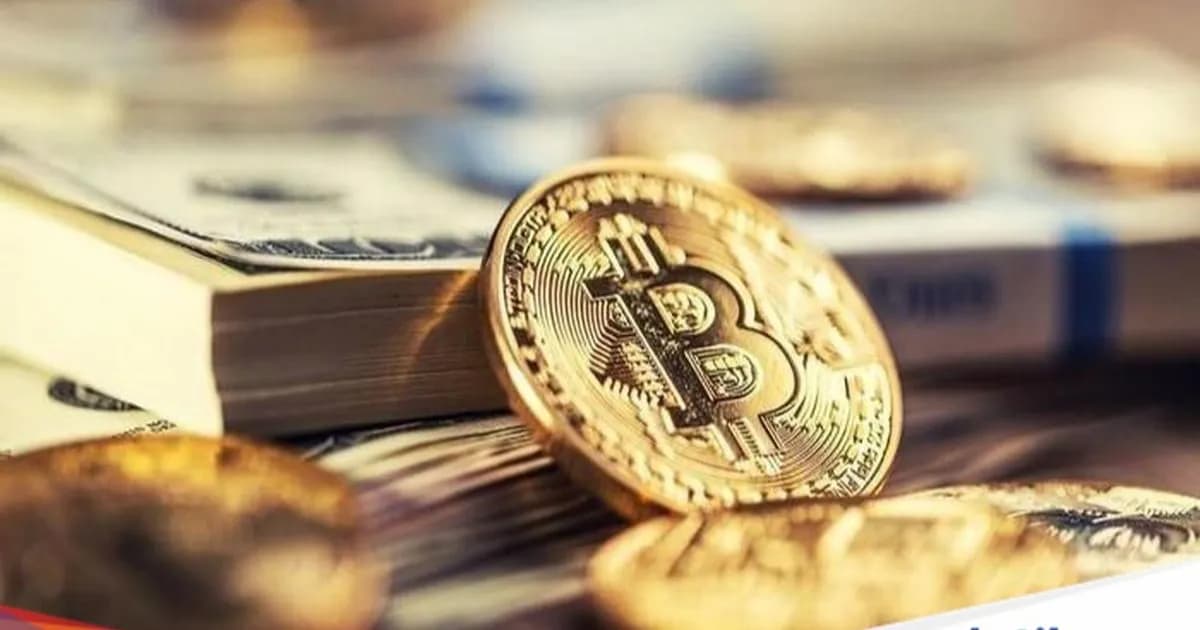 Ilustrasi bitcoin dengan latar gelap menunjukkan konsep mata uang kripto digital